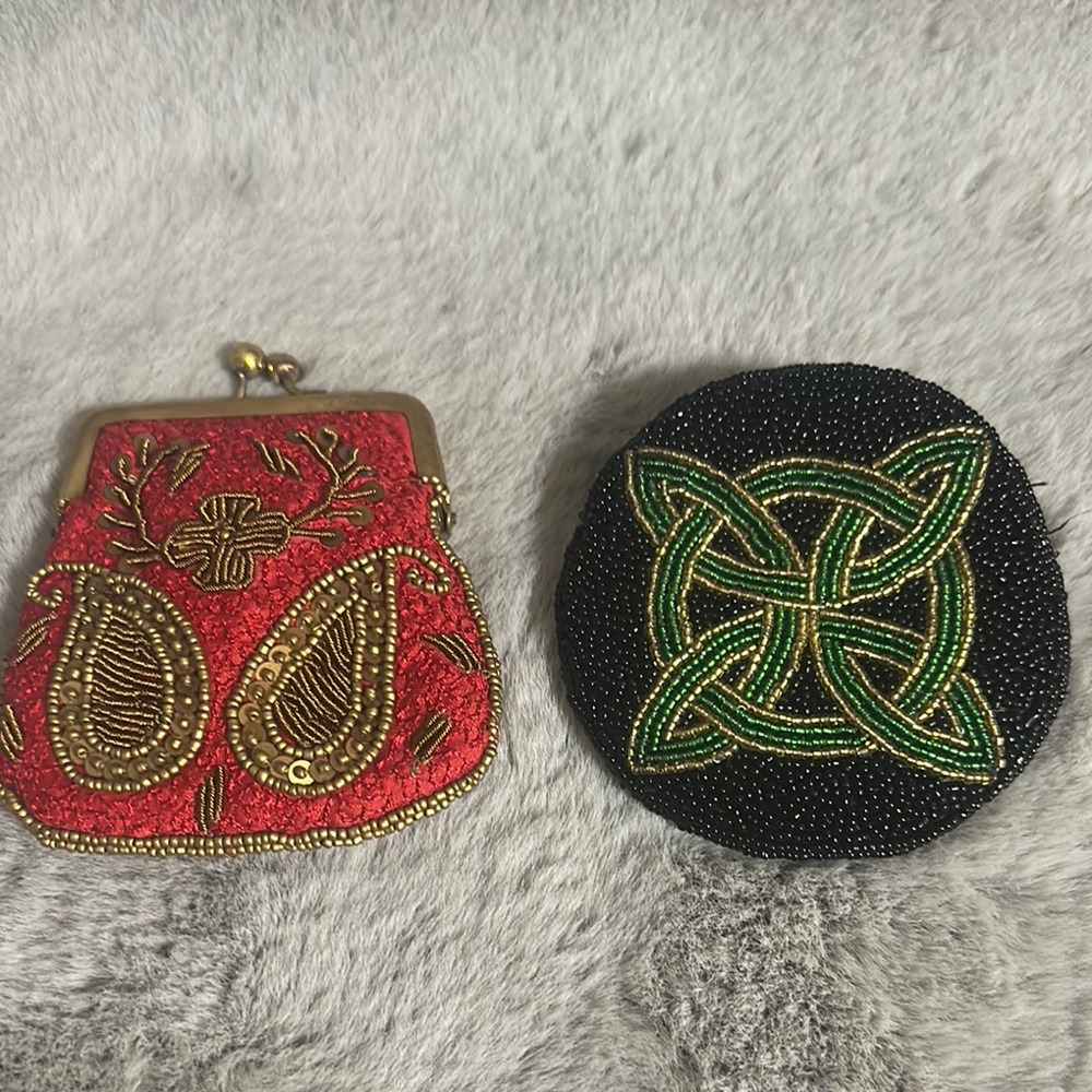 Embroidered Red and Black Coin Purse Set